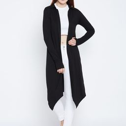 Hypernation Women Black Solid Open Front Shrug-picture-46