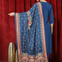 Meena Bazaar Women Ethnic Motifs Embroidered Round Neck Kurta with Trousers & Dupatta image 3