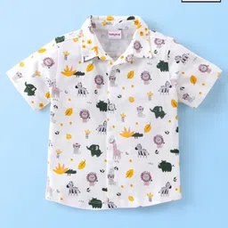 Babyhug 100% Cotton Half Sleeves Shirt Lion & Zebra Print- Off White-image-29
