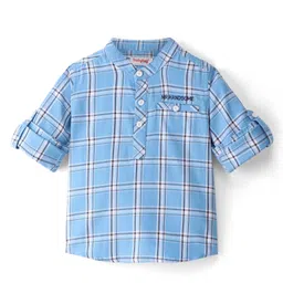 Babyhug Cotton Woven Full Sleeves Checks Kurta Shirt - Blue-image-10