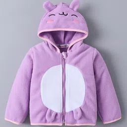 Kookie Kids Knit Full Sleeves Hooded Winter Jacket with 3D Applique - Purple-image-97