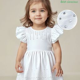 Babyoye Woven Frill Sleeves Sequined Party Frock - White-picture-42