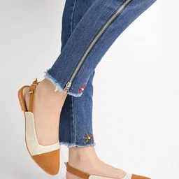 Shoetopia Colour Blocked Ballerinas With Buckle Closure - Tan-picture-21