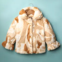 Little Kangaroos Woven Full Sleeves Fur Winter Jacket - Brown-picture-16