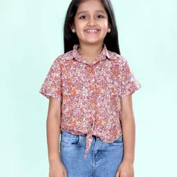 Kiddopanti Rayon Woven Half Sleeves Floral Printed Shirt Style Top - Multi Colour-picture-17