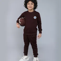BAATCHEET Knitted Knit Full Sleeves Evil Eye Patch Detailed Light Winter Sweatshirt & Pant Set - Maroon-picture-21