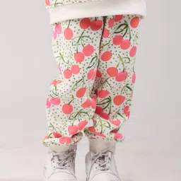 Anthrilo Fleece Knit Cherry Printed Joggers - Off White-picture-12