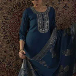 Indo Era Ethnic Motifs Embroidered Thread Work Kurta With Trousers & Dupatta-image-42