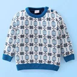 Babyhug Knitted Full Sleeves Sweater Set Star Design - White & Blue image 2