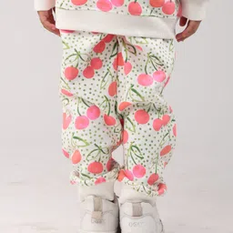 Anthrilo Fleece Knit Cherry Printed Joggers - Off White image 3