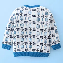 Babyhug Knitted Full Sleeves Sweater Set Star Design - White & Blue image 3