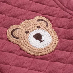 Little Kangaroos Fleece Knit Full Sleeves Front Open Hooded Sweatjacket with Bear Embroidery & Quilted Design - Wine image 3