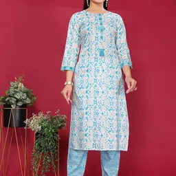 Rangita Women Floral Printed Work Kurta with Trousers-image-84