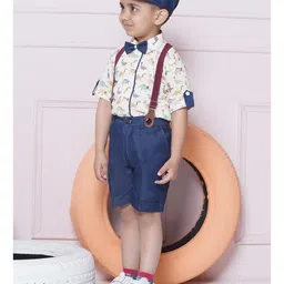 AJ Dezines Half Sleeves Animals Printed Shirt Shorts With Cap & Suspender Set - Green image 5