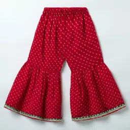 Saka Designs Woven Sleeveless Printed Kurti & Gharara Co-Ord Set With Lace Detailing - Red image 4