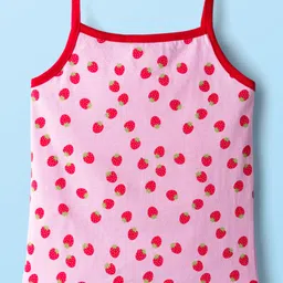 kookie kids india Kookie Kids Cotton Lycra Knit Sleeveless Slips with Polka Dots & Fruits Print Pack of 3 - Red & White image 5
