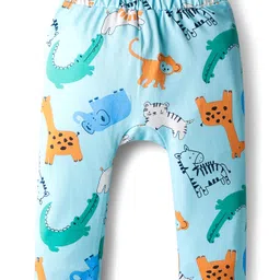 Babyoye 100% Cotton Interlock Knit Full Length Diaper Leggings with Eco Jiva Finish Stripe & Animal Print Pack of 2 - Blue image 4