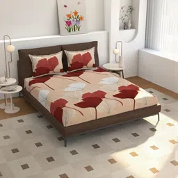 NEW TOWN Multicoloured 210 TC Cotton Fitted Queen Bedsheets With 2 Pillow Covers-image-19