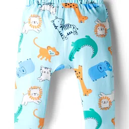 Babyoye 100% Cotton Interlock Knit Full Length Diaper Leggings with Eco Jiva Finish Stripe & Animal Print Pack of 2 - Blue image 5