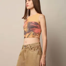 Only Orange Printed Cropped Top image 3