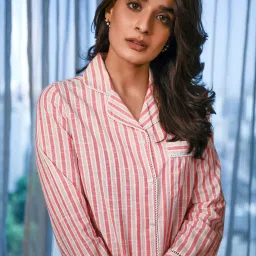 Dusk Attire Red & White Red/White Stripe Cotton Pyjama Set image 3