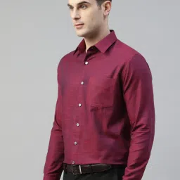 Hancock Maroon Cotton Slim Fit Self Pattern Shirt image 3