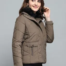 Monte Carlo Women's Brown Self Design Collar Neck Full Sleeve Jacket image 3