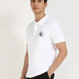 Calvin Klein Jeans Bright White Cotton Regular Fit Polo T-Shirt image 3