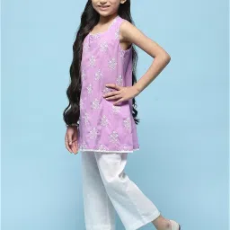 BIBA Girls Purple & White Embroidered Kurta with Plazzos image 3