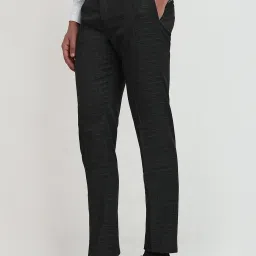 Park Avenue Dark Grey Polyviscose Slim Fit Checked Formal Trosuers image 3