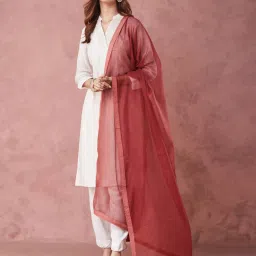 fabindia Red Cotton Silk Dupatta image 3