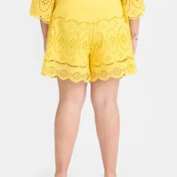 VIRGIO Yellow Regular Fit Embroidered Shorts image 2