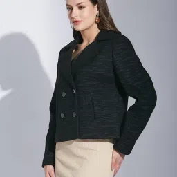 Latin Quarters Black Solid Full Sleeves Blazer image 3