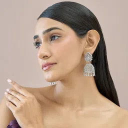 Fida Rhodium Plated American Diamond Jhumki Earrings image 3