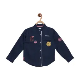 Blue Giraffe Kids Navy Cotton Printed Shirt-picture-36