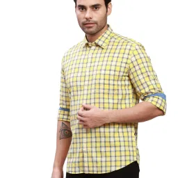 Parx Yellow Cotton Slim Fit Checks Shirt image 3
