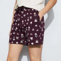 Ginger By Lifestyle Dark Wine Cotton Regular Fit Printed Shorts image 4