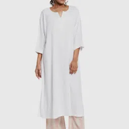 Fabindia White Cotton Embroidered Straight Kurta-picture-24