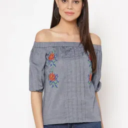 Carlton London Blue Embroidered Top-image-17