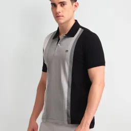 Arrow Sport Black Cotton Regular Fit Striped Polo T-Shirt image 3