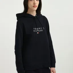 TOMMY HILFIGER Navy Cotton Embellished Hoodie image 3