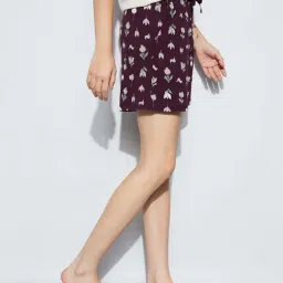 Ginger By Lifestyle Dark Wine Cotton Regular Fit Printed Shorts image 3