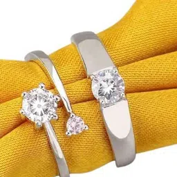 J.S ENTERPRISES Unisex Set of 2 Stainless Steel Artificial Stones Studded Finger Ring-image-85