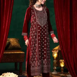 Libas Maroon Velvet Embellished Kurta Sets image 3