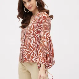 Kibo Brown Crepe Print Tops image 3