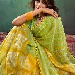 Saree Mall Green Embellished Sarees With Unstitched Blouse image 3