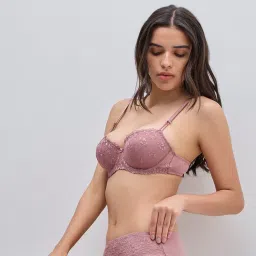 Wunderlove by Westside Mauve Floral Lace Padded Underwired Bra image 3