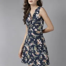 KASSUALLY Navy Cotton Floral Print Fit & Flare Dress image 3