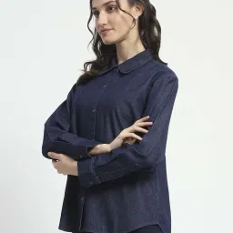 MADAME Blue Cotton Plain Shirt image 3