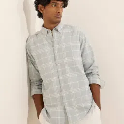 WES Casuals by Westside Light Blue Checkered Relaxed-Fit Cotton Shirt-picture-15